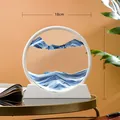 Rundes 3D-Fließsandbild-Dekor in Blau mit 18 cm Breite und 19 cm Höhe für den Schreibtisch - 7 Zoll / Weißer Rahmen Blaue Gläser