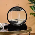 3D Sandbild Fließende Sandkunst Rundes Glas Deko 25x26cm für Büro und Wohnzimmer - 12 Zoll / Schwarzer Rahmen Schwarz