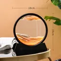 3D fließender Sand Kunst Glas Ornament schwarzer runder Rahmen Schreibtisch Deko 18x19cm - 7 Zoll / Schwarzer Rahmen Gelbes Glas