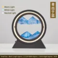 Lámpara circular de arte de arena movediza negra pequeña con arena azul y tres modos - Batería Seca/Enchufe / 10" / Marco Negro Arena Azul