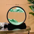Grüne 3D fließende Sandkunst Glasornament Sandlandschaft in rundem schwarzem Rahmen - 12 Zoll / Schwarzer Rahmen Grün