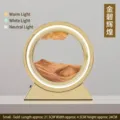 Pequeña lámpara de mesa circular de arena dorada con luz LED de 3 colores para decorar el hogar - Batería Seca/Enchufe / 10" / Marco Dorado Arena Amarilla
