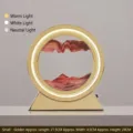 Lámpara de mesa 3D de arena movediza dorada pequeña con marco LED circular y arena roja - Batería Seca/Enchufe / 10" / Marco dorado arena roja