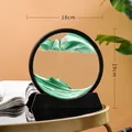 3D Bewegtes Sandkunstbild Rundes Glas Sandlandschaft mit grünem Sand 18x19cm Deko - 7 Zoll / Schwarzer Rahmen Grün
