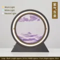 Lámpara de escritorio LED redonda de arena movediza negra con arte de paisaje de arena 3D - Batería Seca/Enchufe / 12 Pulgadas / Marco Negro Arena Púrpura