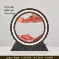 Lámpara de arte de arena en movimiento circular negra grande con 3 modos de luz para hogar - Batería Seca/Enchufe / 12 Pulgadas / Marco Negro Arena Roja