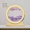 Lámpara de mesa circular de arena dorada con arena púrpura y tres modos de luz de 29 cm - Batería Seca/Enchufe / 12 Pulgadas / Marco Dorado Arena Violeta