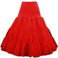 Vibrant red Lolita petticoat mini puffy mesh tiered skirt for voluminous dresses. - Red