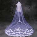 Elegant cathedral length bridal veil with intricate floral lace embroidery borders - 280cm / White