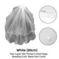 White 2-layer 80cm bridal veil with pearl beads and metal comb - Double Layer Curly Edge Beaded Style / 80cm / White