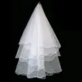 Elegant white bridal veil variant featuring pearl accents and scalloped crescent edges - Off-White (Scallop Adhesive Pearl)