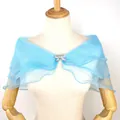 Elegant sky blue 3-layer bubble gauze bridal shawl wrap with sparkling bow buckle - Lake Blue