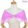 Elegant violet three-layer chiffon bridal shawl with a sparkling rhinestone bow clasp - Violet
