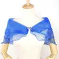 Royal blue three-layer sheer organza bridal shawl with rhinestone bow clasp - Sapphire Blue