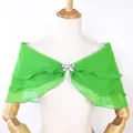 Three-layer green chiffon bridal shawl with sparkling bow buckle for evening gowns. - Green