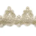 Detail view of cream water-soluble lace trim with stereoscopic embroidery pattern. - Coffee