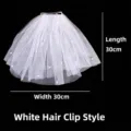 Elegant short double-layer white wedding veil with pearl accents and hair clip 30cm - White (Hair Clip Style) / White