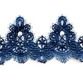 Detailed view of dark blue water-soluble lace trim with intricate floral embroidery - Dark Blue