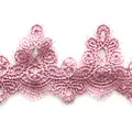 Close-up of pink water-soluble lace trim with intricate 3D hollow embroidery pattern - Rose Pink