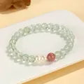 Handcrafted prehnite and pink crystal beaded bracelet with white freshwater pearls - Prehnite Rhodochrosite & Freshwater Pearl Style