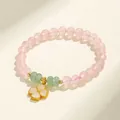 Elegante bracciale in quarzo rosa e avventurina verde con ciondolo a quadrifoglio portafortuna - Bracciale con Ciondolo Quadrifoglio / Rosa Quarzo Rosa Avventurina
