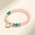 Elegante bracciale di cristallo rosa e agata verde con un ciondolo a forma di conchiglia. - Bracciale con Ciondolo Conchiglia / Rosa Quarzo Rosa Agata Ciano
