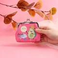 Close-up of hand holding a cute pink avocado theme coin purse with a metal clasp - Rose Red Avocado