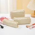 Set aus drei beigen Cord-Kosmetiktaschen in verschiedenen Größen für Make-up und Reisen - Groß (18*7*10cm) / Beige