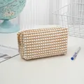 Große Kapazität Plüsch karierte Kosmetiktasche und Federmäppchen in Braun und Weiß für Reisen - White and Brown