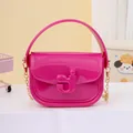 Elegante borsa a tracolla in jelly rosa shocking per bambini con catena dorata e manico - Rosso rosa
