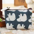 Detailed view of a retro cotton linen coin purse with white hippo pattern print - Polar Bear