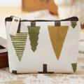 Detailed view of small cotton linen coin purse with green forest tree pattern - Jenny J. Tree