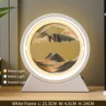 Lámpara de mesa 3D de arena movediza con marco blanco y tres modos de luz LED. - Batería Seca/Enchufe / 10" / Marco Blanco Arena Negra