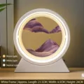 Lámpara de mesa circular de arte de arena movediza con marco blanco y arena morada - Batería Seca/Enchufe / 10" / Marco Blanco Arena Púrpura