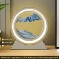 Lámpara de mesa redonda de arte de arena movediza con 3 luces - Batería Seca/Enchufe / 10" / Marco Plateado Arena Azul