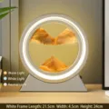 Lámpara LED decorativa de arena movediza con marco blanco y tres modos de luz ajustables - Batería Seca/Enchufe / 10" / Marco Plateado Arena Amarilla