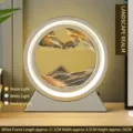 Lámpara de mesa circular de arte de arena movediza con marco blanco - Batería Seca/Enchufe / 10" / Marco Plateado Arena Negra