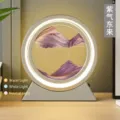 Lámpara de mesa artística de arena movediza morada con marco blanco redondo y atenuación tricolor - Batería Seca/Enchufe / 10" / Marco Plateado Arena Violeta