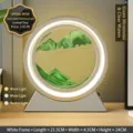 Lámpara de mesa creativa de arena movediza blanca con paisaje verde decorativa - Batería Seca/Enchufe / 10" / Marco Plateado Arena Verde