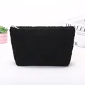 Borsa da trucco portatile nera in pile di agnello per l'organizzazione in viaggio - Nero