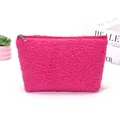 Borsa cosmetica in morbido velluto rosa, custodia da viaggio portatile capiente - Rosso rosa