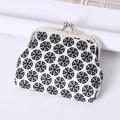 Vintage mini kiss-lock coin purse with black and white geometric pattern fabric - Geometric Circular Pattern / White
