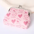 Süßer kleiner rosa Geldbeutel mit Herz-Print und Kussverschluss für Mädchen und Damen - Herz-Druck-Stil (HU-58) / Rosa