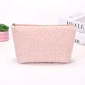 Beauty case in pile sherpa rosa con cerniera per conservazione trucchi portatile - Rosa