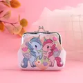 Detailed close-up view of a cute cartoon unicorn print on a pink mini coin purse with metal clasp - 3 Inch / Rose