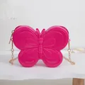 Borsa a tracolla a forma di farfalla rosa magenta con catena dorata per bambine - Rosso rosa