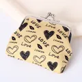 Élégant mini porte-monnaie avec imprimé cœur et fermoir kiss-lock en métal argenté - Style Imprimé Cœur (HU-58) / Jaune