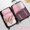 Pink 7-piece travel storage bag set organizer for clothes and shoes in suitcase - 7-piece Set / Pink