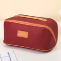 Große Reise Kosmetiktasche mit roter Webstruktur und orangefarbenem Ledergriff - Geflochtener Stil / Burgunderrot