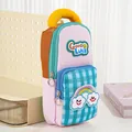 Süßes großes Rucksack-Mäppchen in Pink und Blau kariert mit Regenbogen-Aufnäher - Handheld Regenbogen (Mehrfarbig/Kariert)